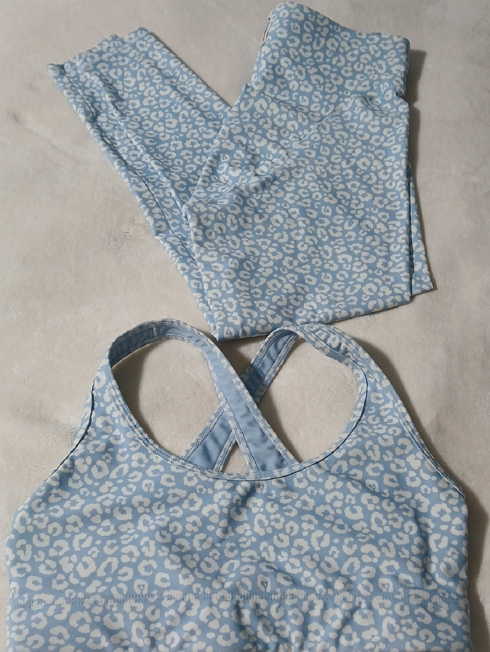 Light Blue Leopard Print Crossback Sports Bra - Women's Active Support